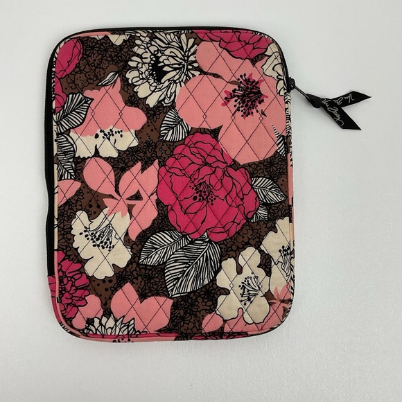 Vera Bradley Floral Tablet Case Pink Brown Quilted Zip Pouch Travel Sleeve 10x8 - Picture 2 of 5
